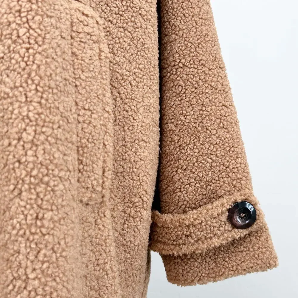 Draper's & Damon's 2X Tan Brown Soft Teddy Sherpa Button-Up Long Coat NWT